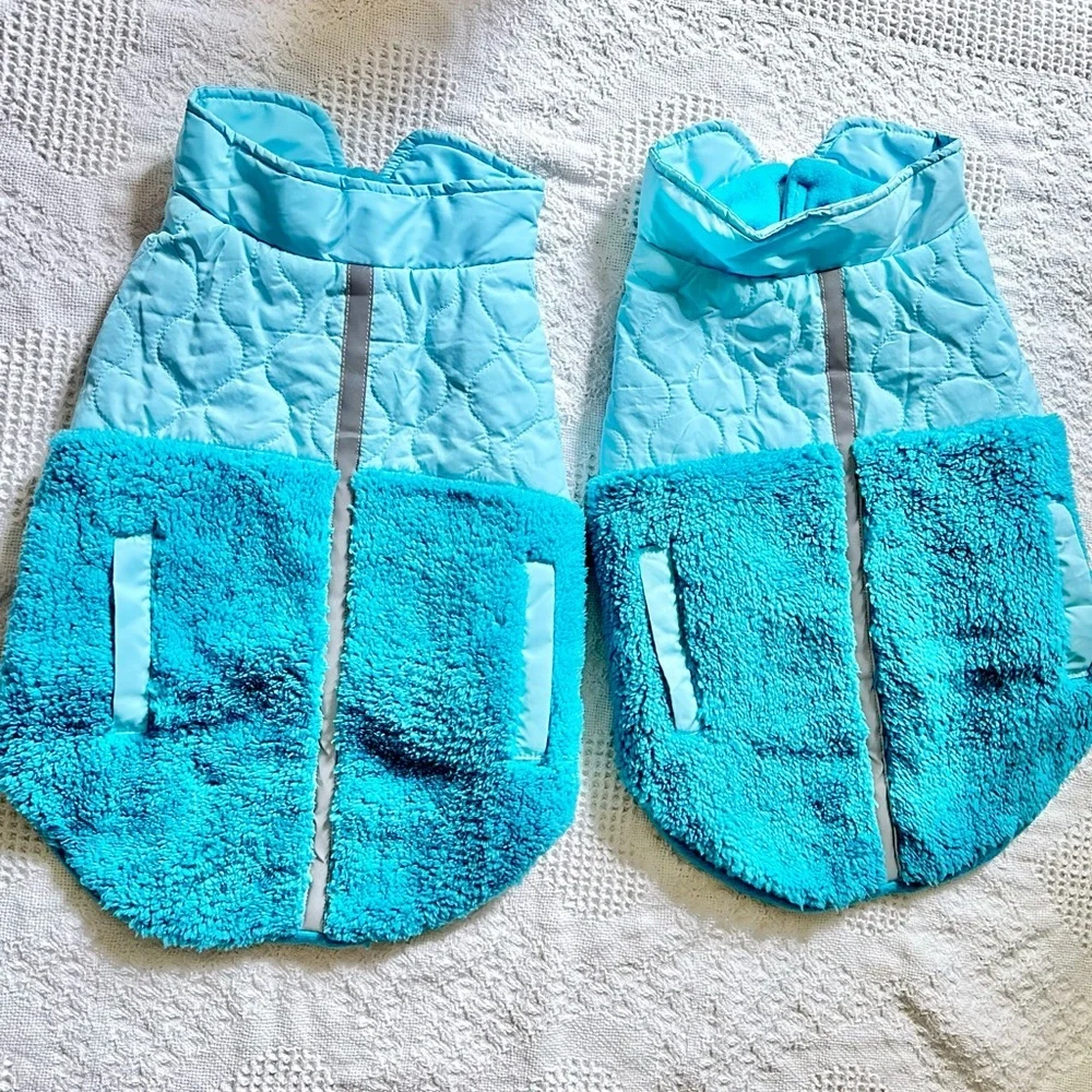 🔵 Set of 2 Vibrant Life Pet Coats Dog Jackets Size Medium Sherpa Teal Blue